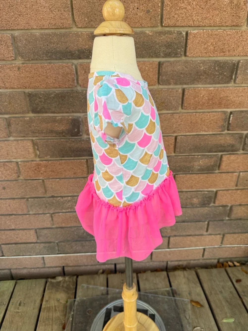 Carter's Multicolor Mermaid Scale Short Sleeve Top w Hot Pink Tulle Hem Size 3T